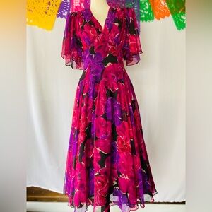 1980s vintage purple and pink cocktail dress